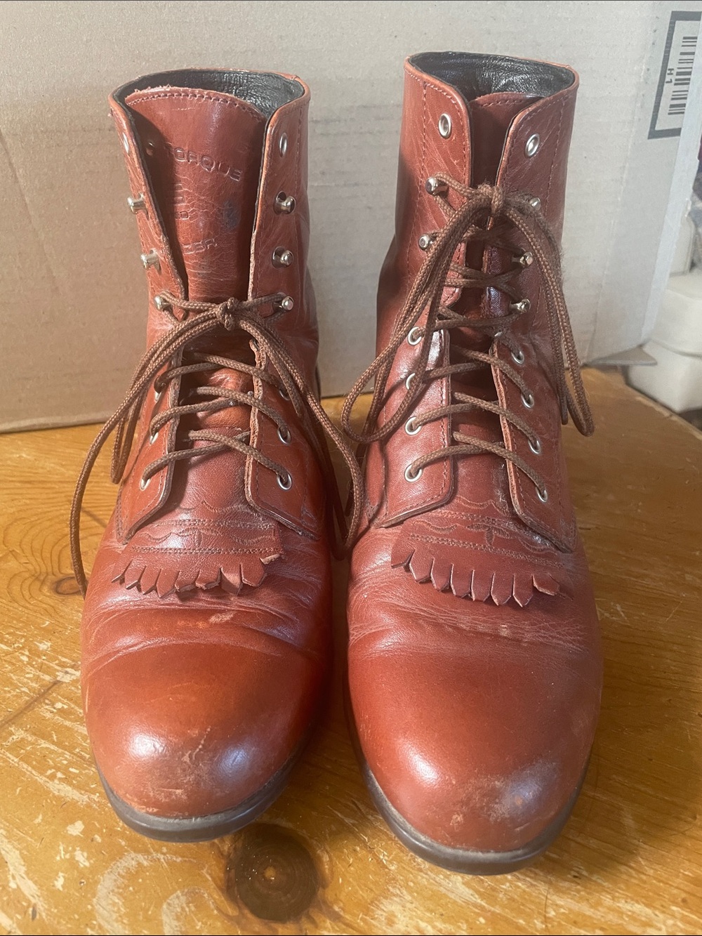 Ariat Rustic Brown Leather Lace-Up Fringe Boots